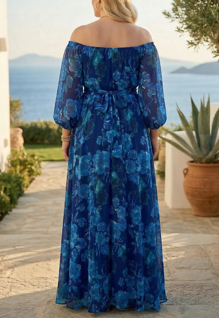 Aisha - Lång klänning med blommönster och avtagbara ärmar