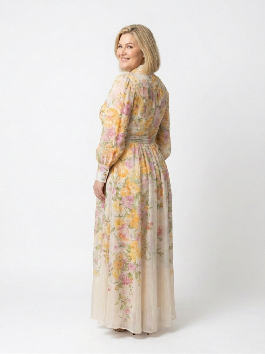 Sunniva | Blommig Genomskinlig Maxiklänning