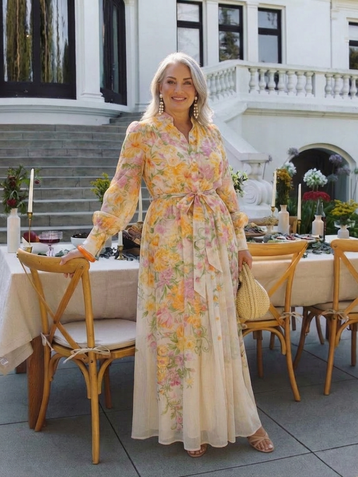 Sunniva | Blommig Genomskinlig Maxiklänning