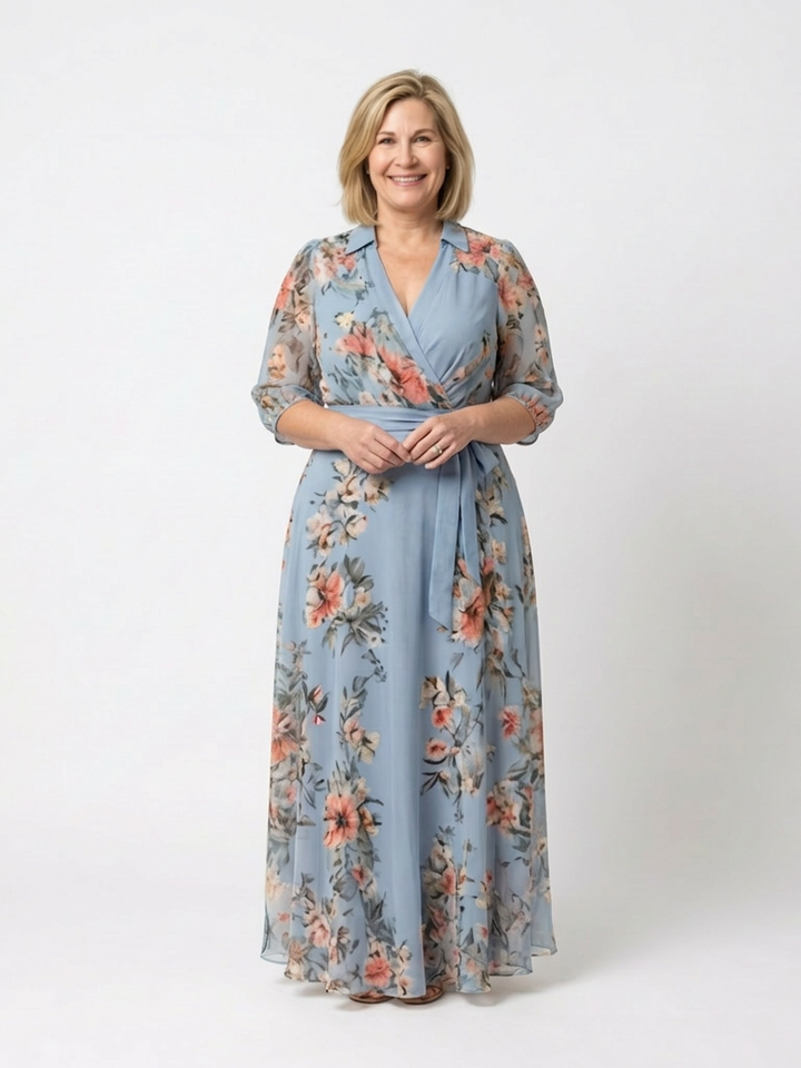 Hedda | Blommig Wrap V-Hals Maxi Klänning